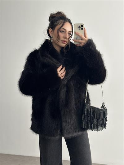 Premium Lolly Siyah Uzun Kürk