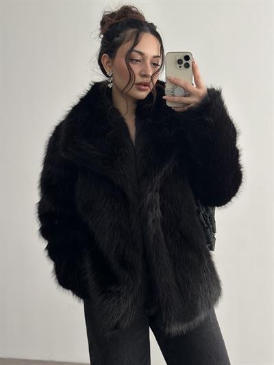 Premium Lolly Siyah Uzun Kürk