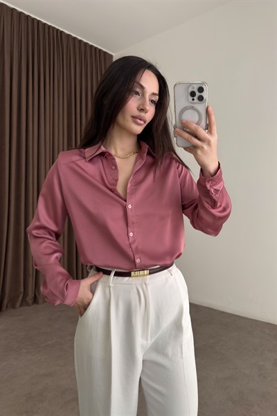 Premium Marsilya Gül Kurusu Saten Gömlek