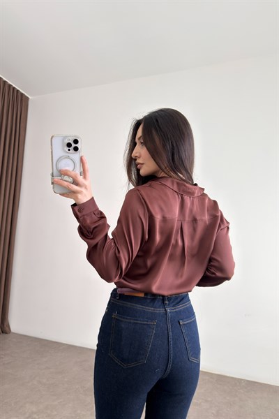 Premium Marsilya Kahverengi Saten Gömlek