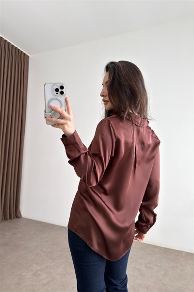 Premium Marsilya Kahverengi Saten Gömlek