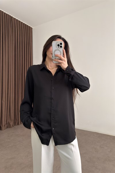 Premium Marsilya Siyah Saten Gömlek