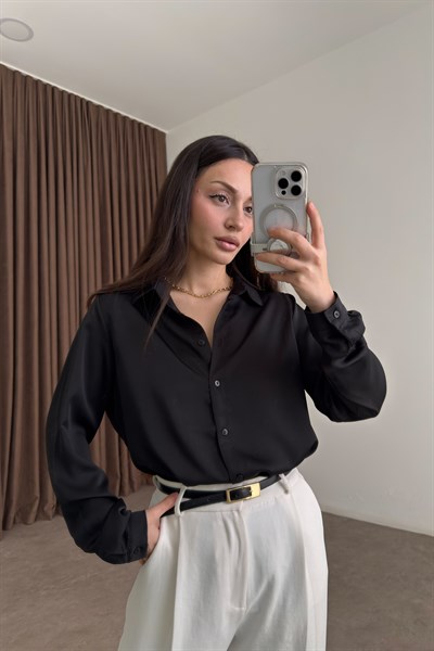Premium Marsilya Siyah Saten Gömlek