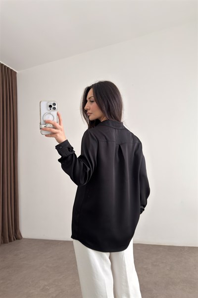 Premium Marsilya Siyah Saten Gömlek