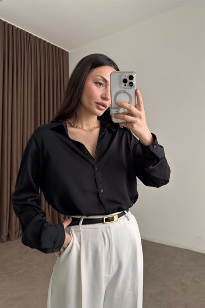 Premium Marsilya Siyah Saten Gömlek