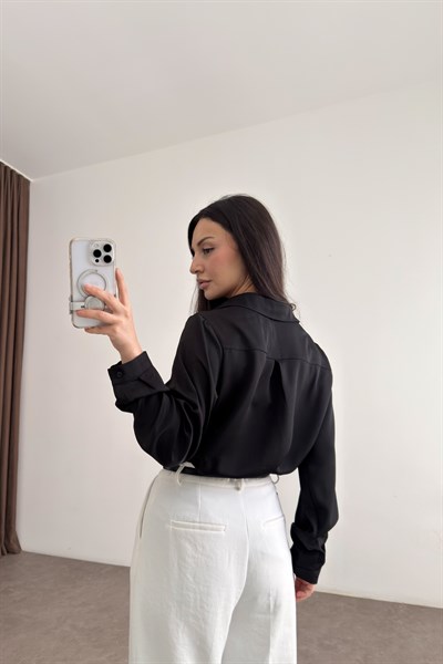 Premium Marsilya Siyah Saten Gömlek
