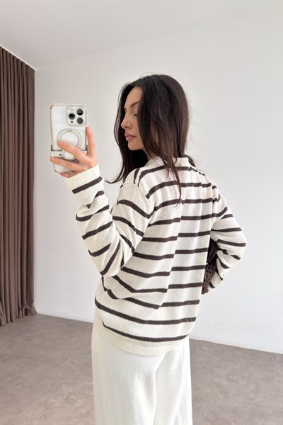 Premium Merserize İnce Çizgili Ekru Üst