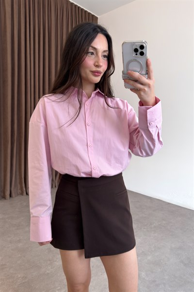 Premium Mimimal Vatkalı Pembe Gömlek
