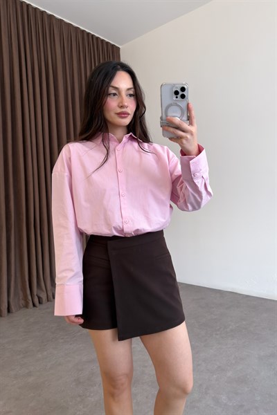 Premium Mimimal Vatkalı Pembe Gömlek