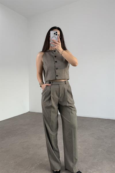 Premium Mini Kareli Yelek Pantolon Takım 