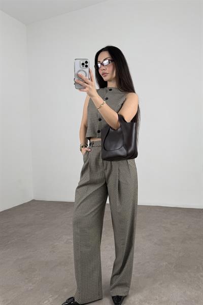 Premium Mini Kareli Yelek Pantolon Takım 