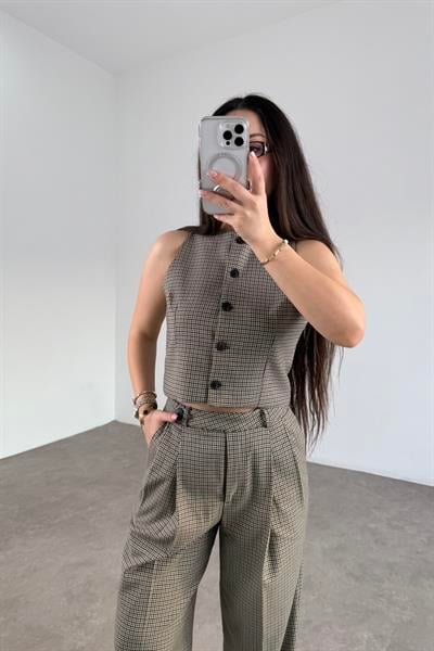 Premium Mini Kareli Yelek Pantolon Takım 
