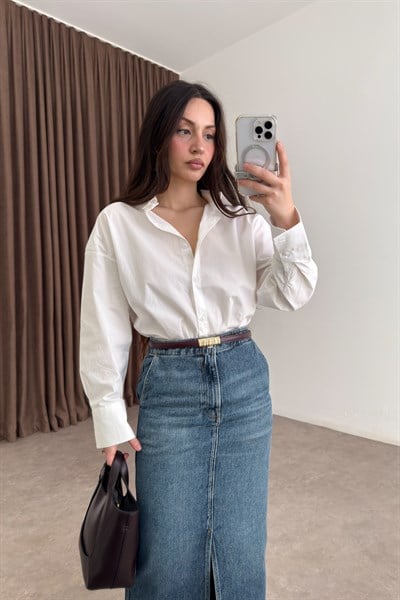 Premium Minimal Vatkalı Beyaz Gömlek