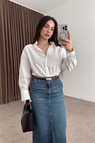 Premium Minimal Vatkalı Beyaz Gömlek