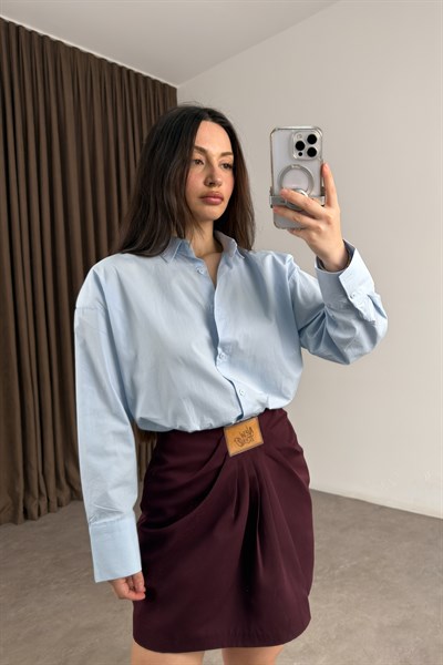 Premium Minimal Vatkalı Mavi Gömlek