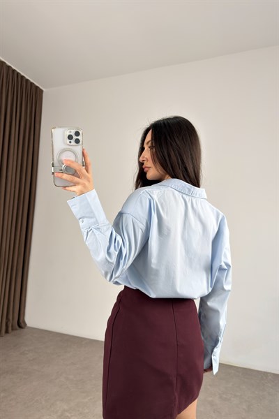 Premium Minimal Vatkalı Mavi Gömlek