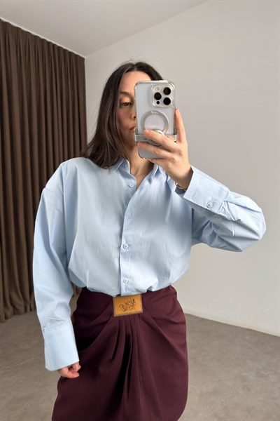 Premium Minimal Vatkalı Mavi Gömlek