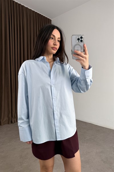 Premium Minimal Vatkalı Mavi Gömlek