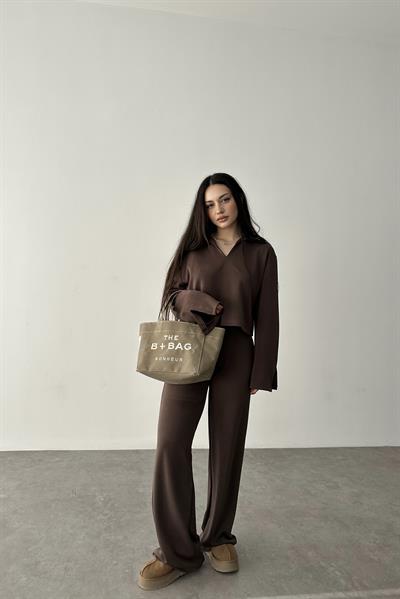 Premium Modal Kumaş Kahverengi Takım