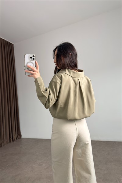 Premium Modal Pamuk V Yaka Haki Gömlek