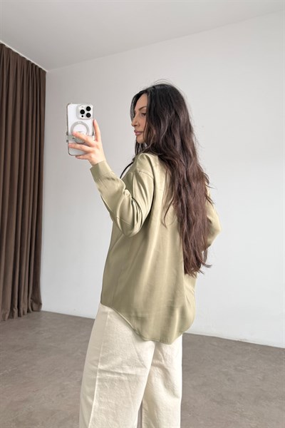 Premium Modal Pamuk V Yaka Haki Gömlek