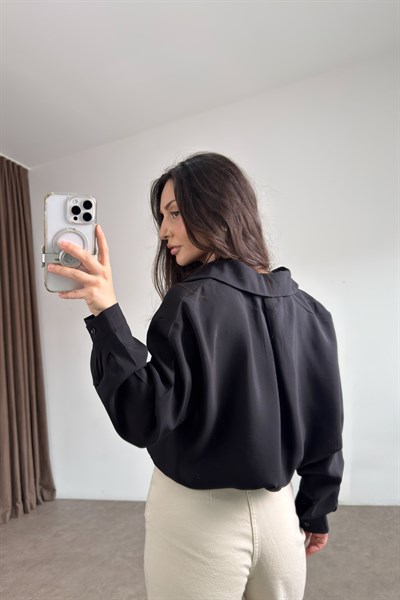 Premium Modal Pamuk V Yaka Siyah Gömlek