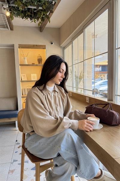 Premium Modal Yakalı Dökümlü Bomber Ceket