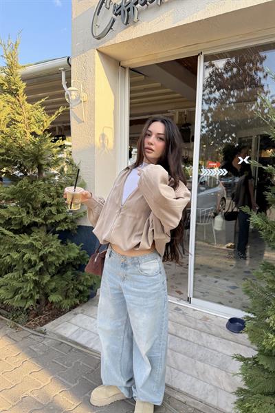 Premium Modal Yakalı Dökümlü Bomber Ceket