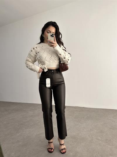 Premium Mumlu Boyfit Jean Acı Kahve