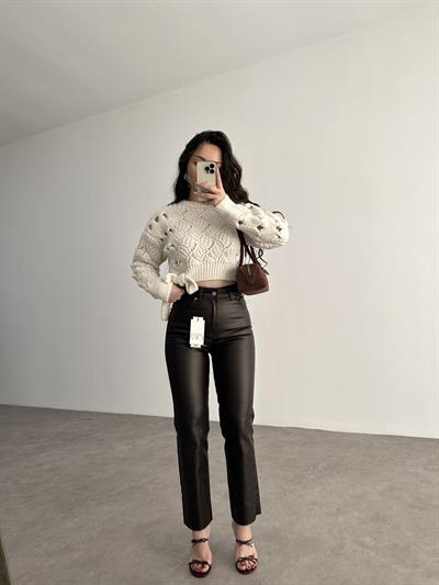 Premium Mumlu Boyfit Jean Acı Kahve