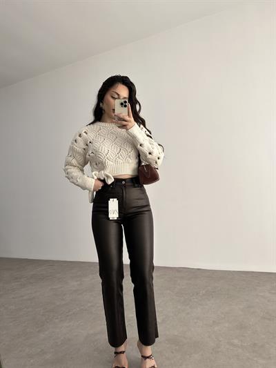 Premium Mumlu Boyfit Jean Acı Kahve