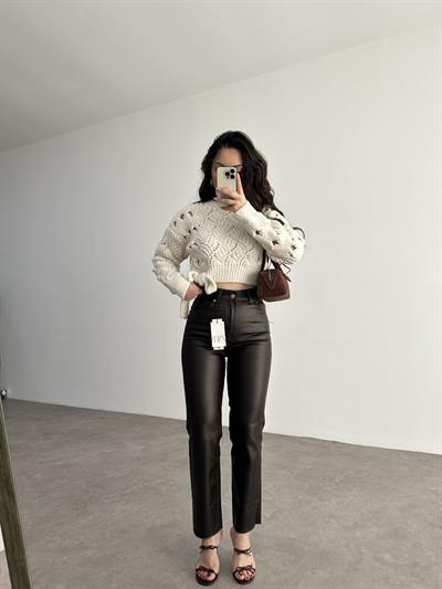 Premium Mumlu Boyfit Jean Acı Kahve