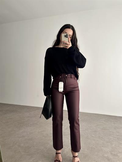 Premium Mumlu Boyfit Jean Koyu Bordo