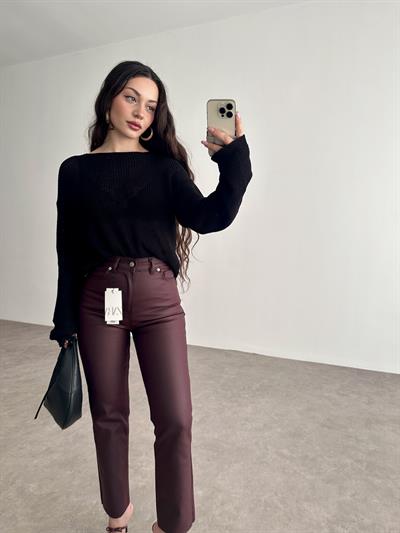 Premium Mumlu Boyfit Jean Koyu Bordo