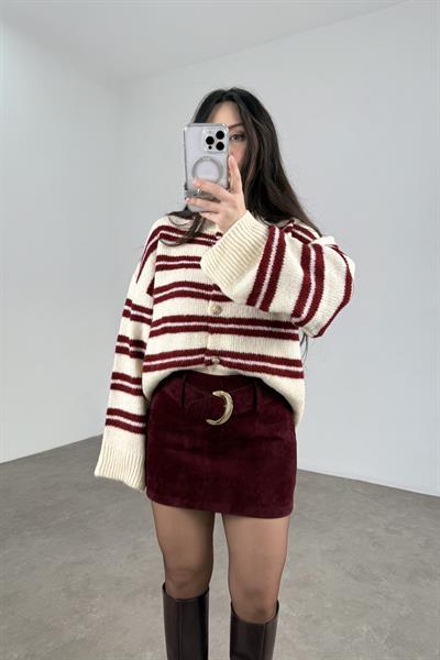 Premium Mürdüm Kalın Süet Kemerli Etek 