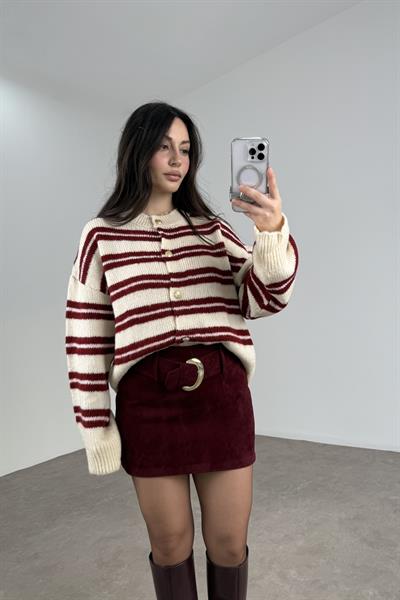 Premium Mürdüm Kalın Süet Kemerli Etek 