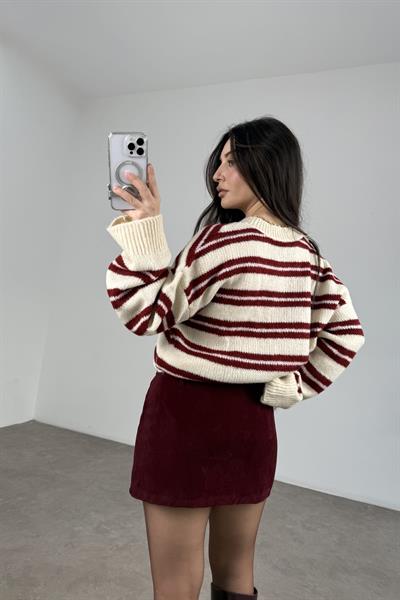 Premium Mürdüm Kalın Süet Kemerli Etek 