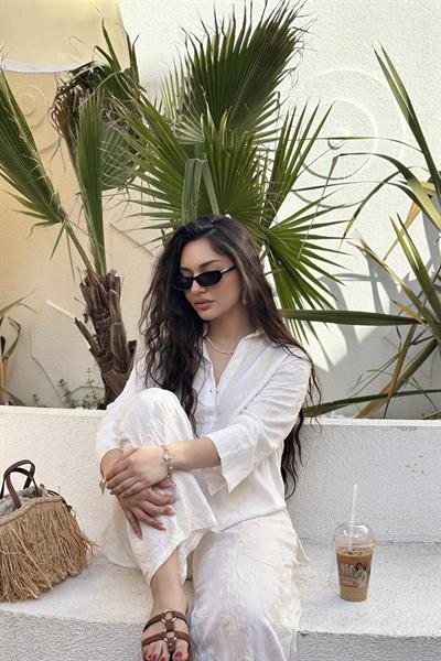 Premium Natural Çiçek İşlemeli Ekru Takım