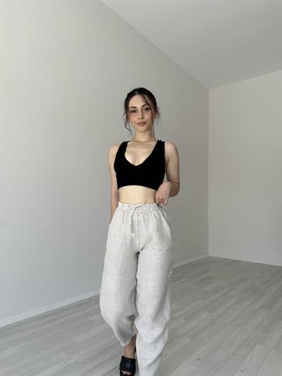 Premium Natural Ham Keten Dar Paça Pantolon