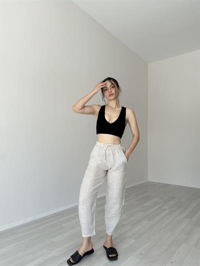 Premium Natural Ham Keten Dar Paça Pantolon