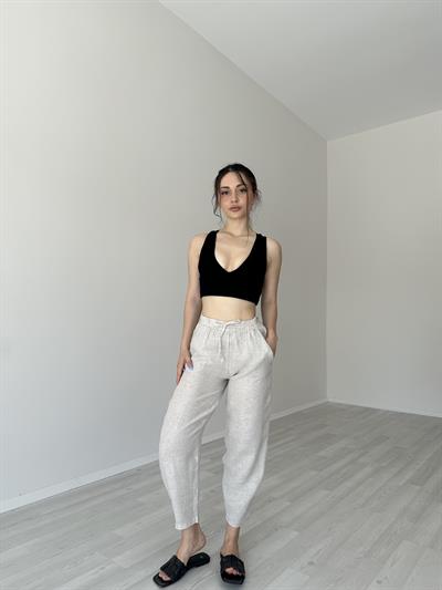 Premium Natural Ham Keten Dar Paça Pantolon