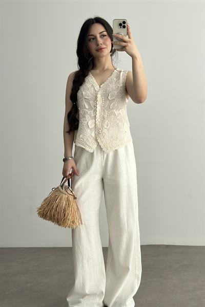 Premium Natural İşlemeli Yelek