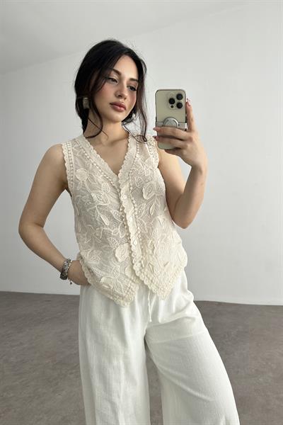 Premium Natural İşlemeli Yelek