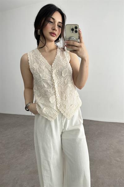 Premium Natural İşlemeli Yelek