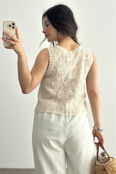 Premium Natural İşlemeli Yelek