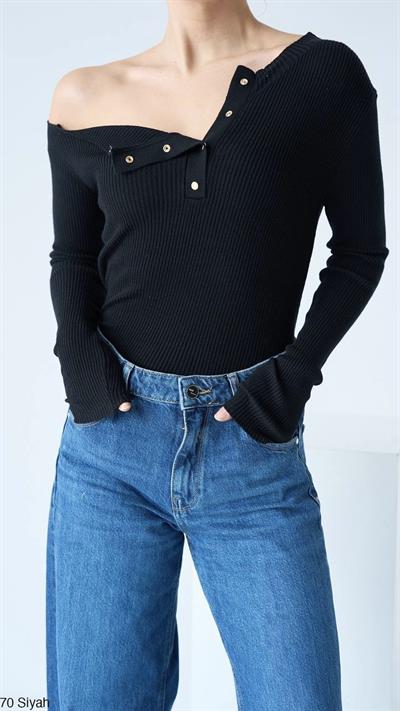 Premium Omuzu Düşük Siyah Kaşkorse Üst