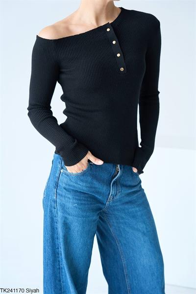 Premium Omuzu Düşük Siyah Kaşkorse Üst