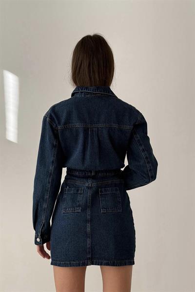 Premium Ön Düğmeli Uzun Kol Kot Elbise