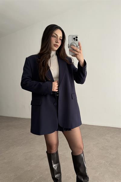 Premium Oversize Blazer Lacivert Etek Takım