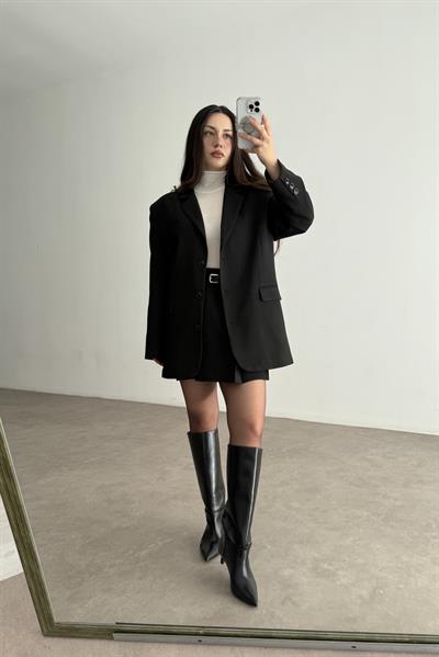 Premium Oversize Blazer Siyah  Etek Takım